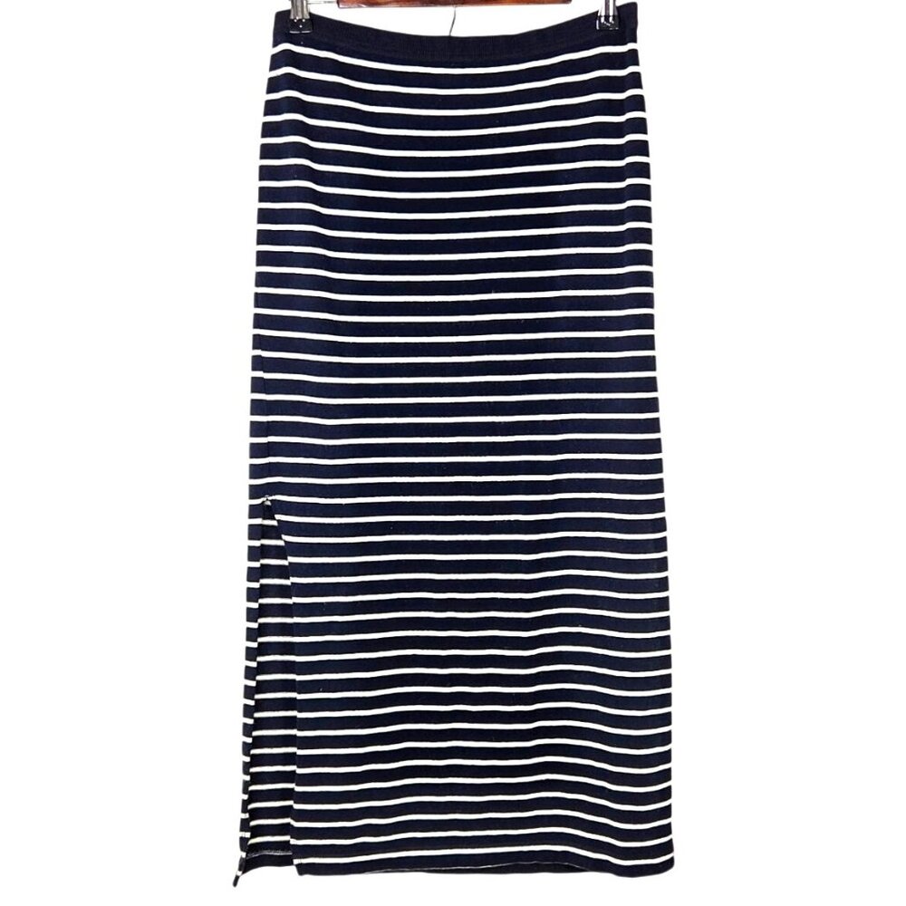 Gap Womens Striped Maxi Skirt M Cotton Black & White High Side Slits